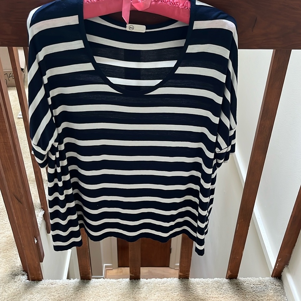 Ag Navy and blue striped top, raglan sleeves